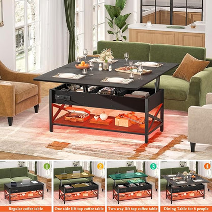 Aheaplus Coffee Table Lift Top Multi-Function Coffee Table Converts to Dining - Image 5
