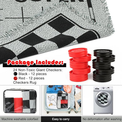 Giant Checkers Board Game Set, 3 in 1 Tic Tac Toe Board Draughts Reversible Rug - Image 7