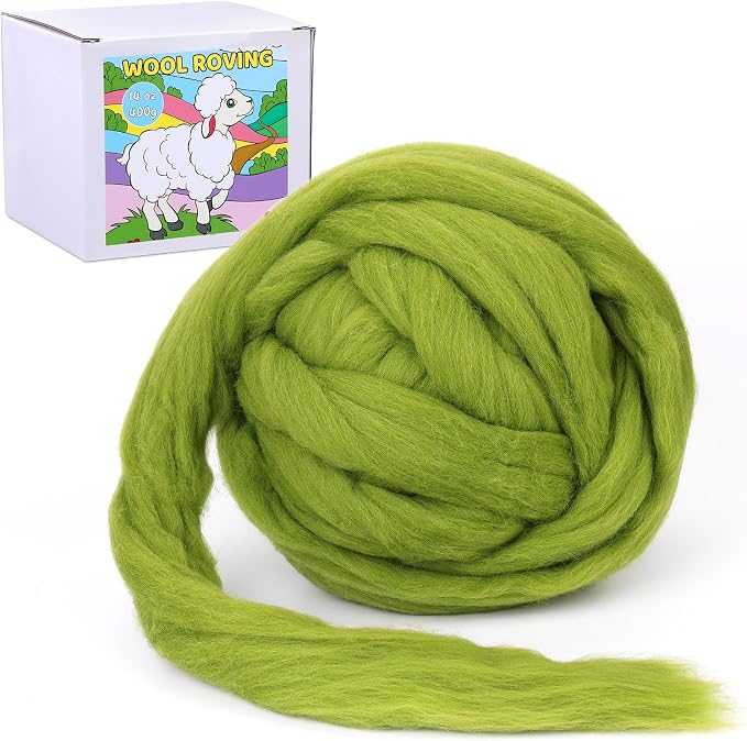 QMNNMA Wool Roving Bulk, 14.1oz Needle Felting Wool, Super Wool Chunky Yarn by Qmnnma