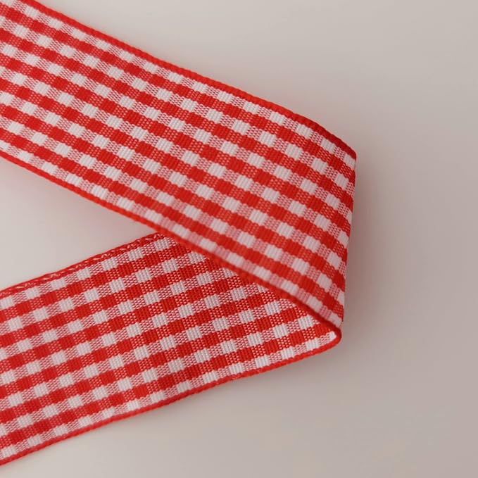 1 Inch Red and White Woven Edge Gingham Ribbon 25 Yards Each Roll 100% Polyester - Image 8