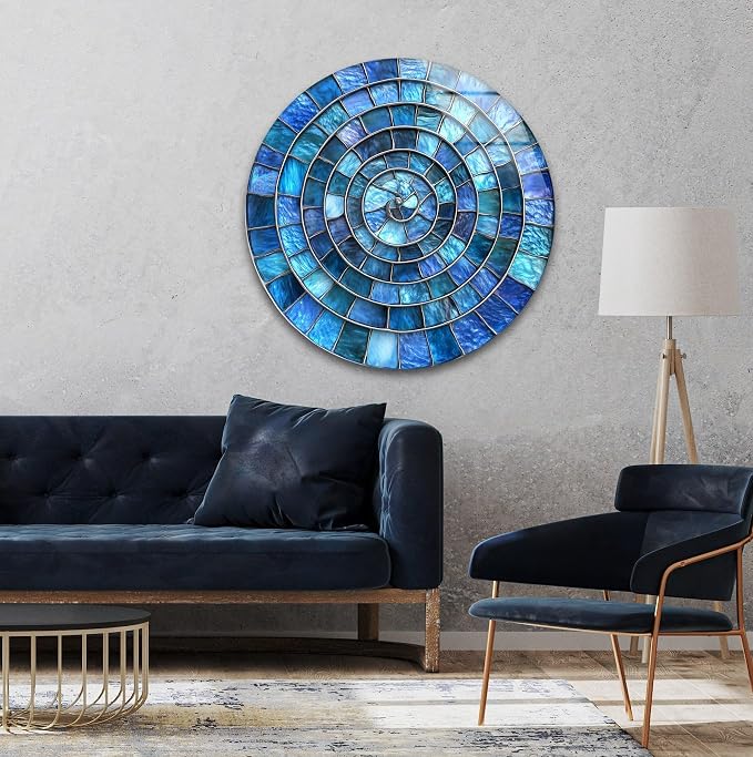 My Photostation.com 31.5'' Diameter Blue Aqua Spiral Harmony Round Glass Wall - Image 4