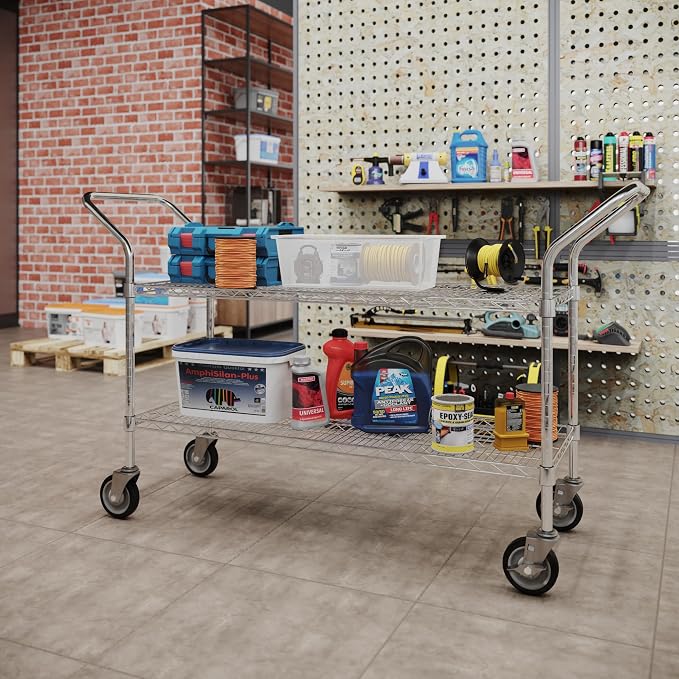 18" W x 48" L x 36" H Chrome Heavy Duty Utility Cart | 2-Tier | NSF Commercial - Image 4