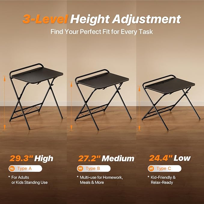 Huuger Folding Desk with 3-Level Adjustable Height and Tablet Slot, 24 Inch - Image 4
