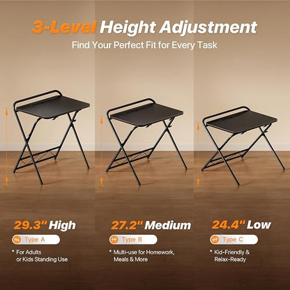 Huuger Folding Desk with 3-Level Adjustable Height and Tablet Slot, 24 Inch - Image 4