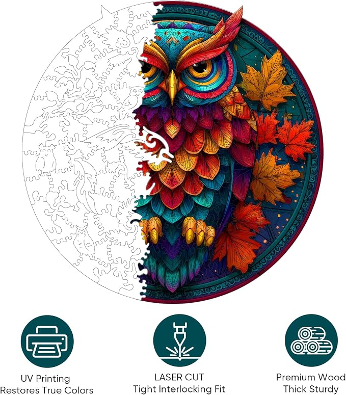 Wooden Puzzles for Adults, Colorful Owl Puzzles 500 Pieces, Unique Shaped - Image 3