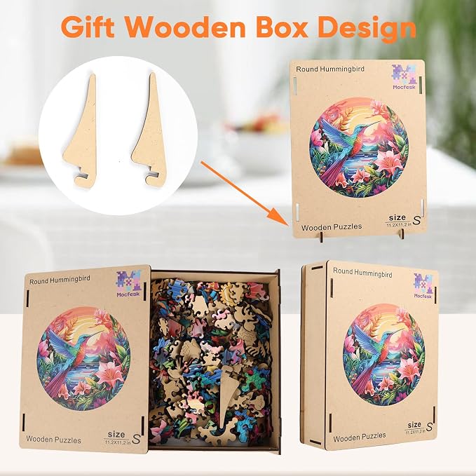 Wooden Puzzles for Adults, Hummingbird and Flower Puzzles 200 Pieces, Unique - Image 7