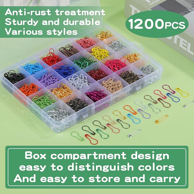 1200 Pcs 22 Colors Metal Safety Pins, Bulb Gourd Pins Pear Shaped Pins - Image 4