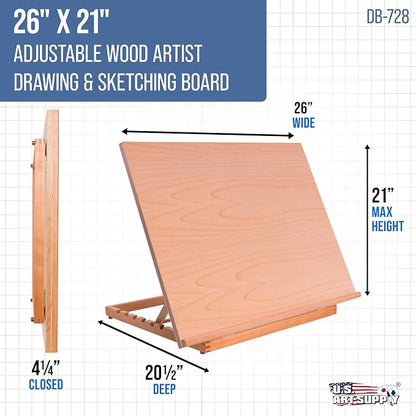 U.S. Art Supply X-Large 26" x 21" Adjustable Wood Art Drawing Board - Image 2