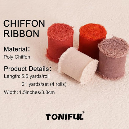 TONIFUL 4 Rolls Silk Chiffon Ribbon 1-1/2 Inch x 22 Yards - Image 2