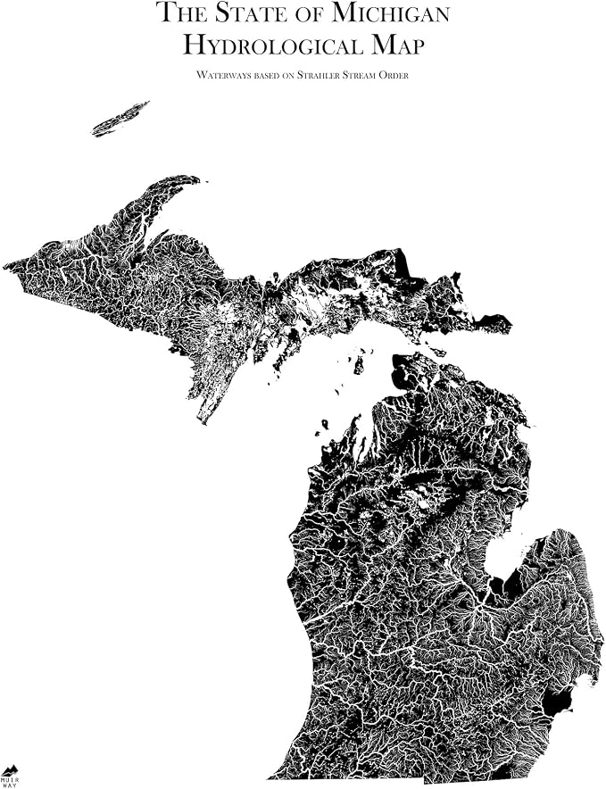 Muir Way Hydrological River Map of Michigan by MuirWay