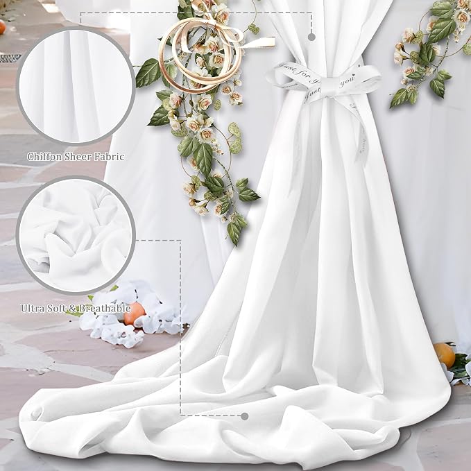 Horbaunal White Chiffon Fabric by The Yard, 1 Yard Continuous Sheer Fabric 59" - Image 3