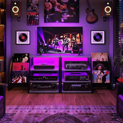 AV Media Stand with Outlets, Stereo Stands and Racks with Vinyl Storage - Image 9