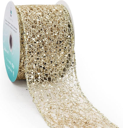 CT CRAFT LLC Sparkling Glitter Mesh Wired Ribbon 2.5" x 10 Yards Champagne Gold by CTCRAFTLLC