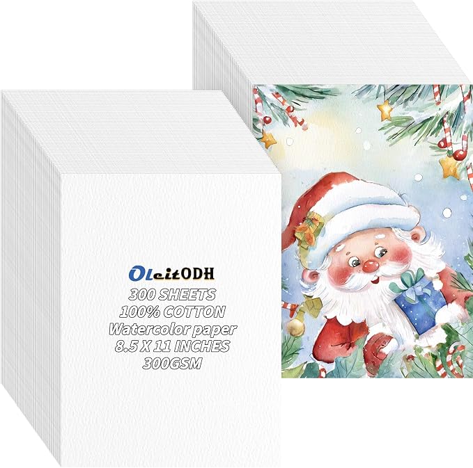 300 Sheets Cotton Watercolor Paper Bulk -140LB/300GSM Art Paper-8.5 x 11 inch by Oleitodh