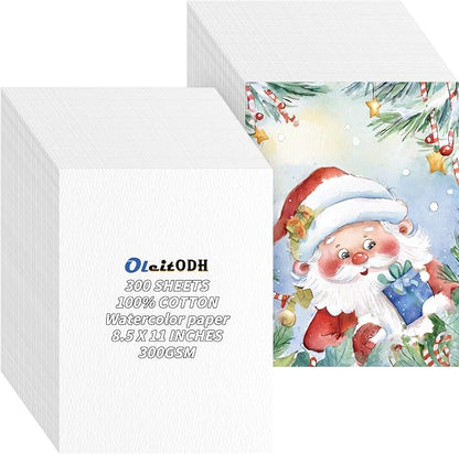 300 Sheets Cotton Watercolor Paper Bulk -140LB/300GSM Art Paper-8.5 x 11 inch by Oleitodh