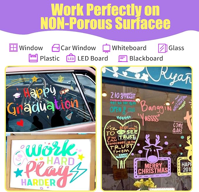 Window Chalk Markers for Cars Glass Washable, 8 Colors Metallic Jumbo Liquid - Image 5