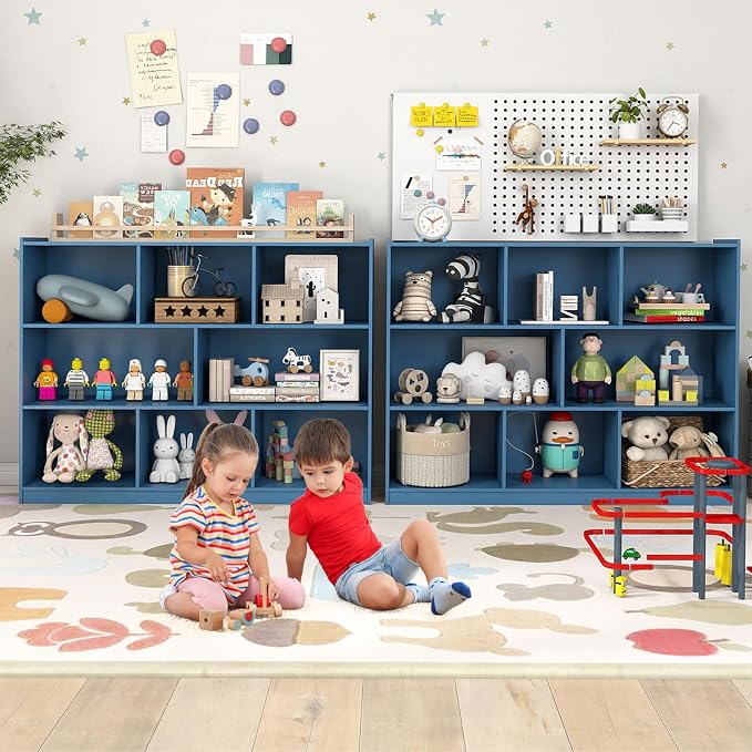 KOTEK Toy Storage Organizer, 5 Cubby Kids Bookshelf, Wooden 3-Tier Bookcase - Image 3