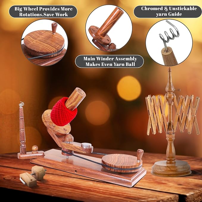 Large Handcrafted Wooden Yarn Winder & Swift – Rosewood Brown Ball Winder - Image 3