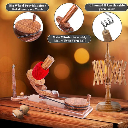 Large Handcrafted Wooden Yarn Winder & Swift – Rosewood Brown Ball Winder - Image 3