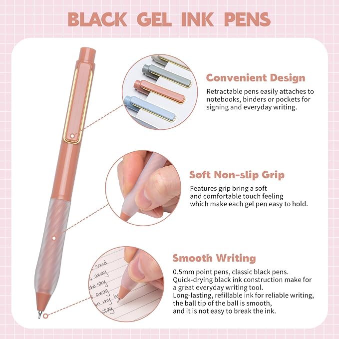 Gel Pens 0.5mm Point Pen Black Ink Smooth Writing Retractable Pen - Image 2