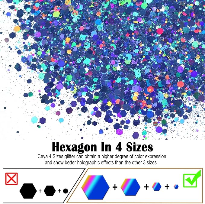 Ceya Holographic Chunky Glitter, 4.9oz/ 140g Blue Craft Glitter Powder Mixed - Image 2