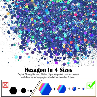 Ceya Holographic Chunky Glitter, 4.9oz/ 140g Blue Craft Glitter Powder Mixed - Image 2