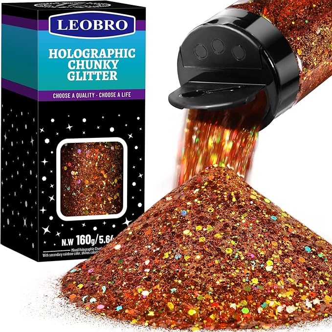 LEOBRO Brown Glitter, 160G/5.64OZ Holographic Chunky Glitter by LEOBRO