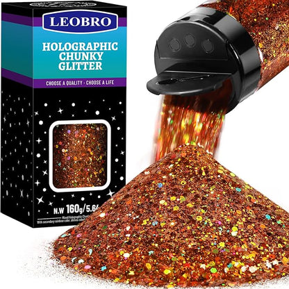LEOBRO Brown Glitter, 160G/5.64OZ Holographic Chunky Glitter by LEOBRO