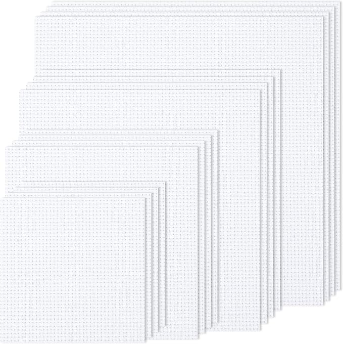 MYFAMIREA 16PCS Cross Stitch Fabric, 4 Sizes White Aida Cloth 14 Count Craft by MYFAMIREA