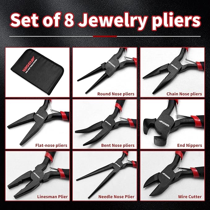WISEUP 8-Piece Mini Pliers Set，Needle, Bent Nose, End Cutting & Linesman Pliers - Image 2