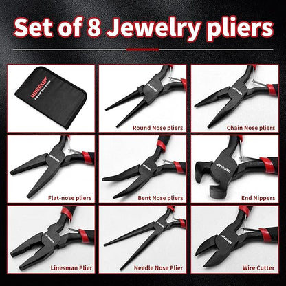 WISEUP 8-Piece Mini Pliers Set，Needle, Bent Nose, End Cutting & Linesman Pliers - Image 2