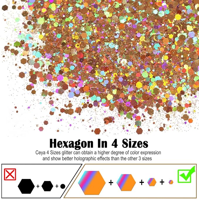 Ceya Holographic Chunky Glitter, 4.9oz/ 140g Rose Gold Craft Glitter Powder - Image 2