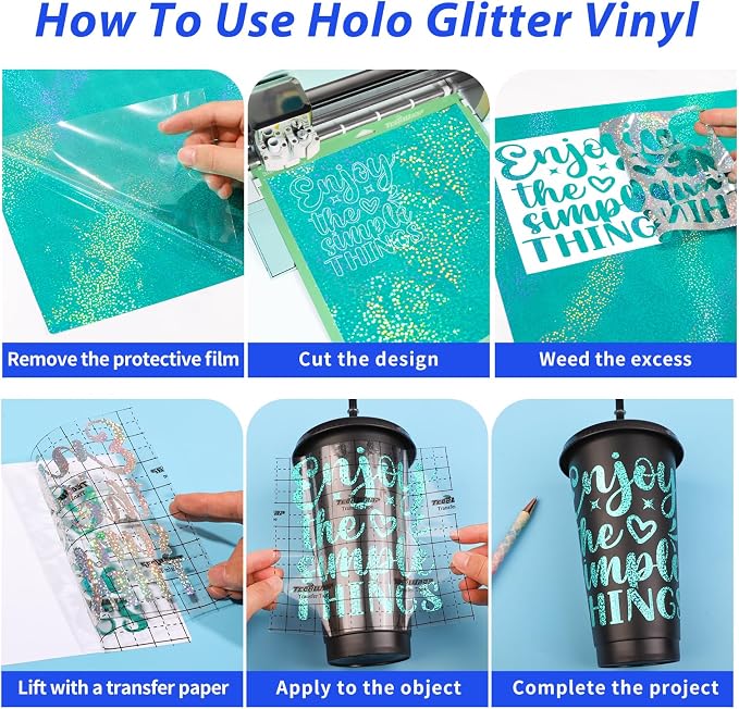 GIRAFVINYL Holographic Glitter Permanent Vinyl Bundle, 9 Assorted Colors - Image 6
