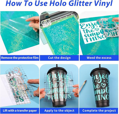 GIRAFVINYL Holographic Glitter Permanent Vinyl Bundle, 9 Assorted Colors - Image 6