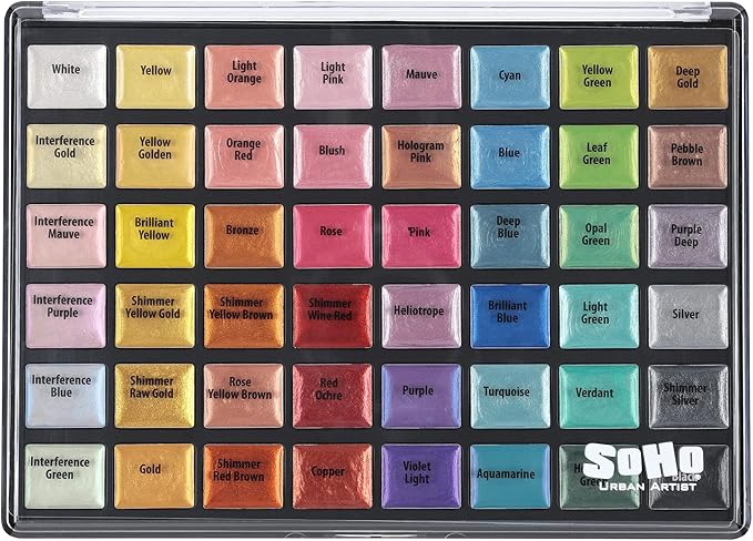 Soho Urban Artist Metallic Watercolors Set – 48 Vibrant Metallic Half Pans in - Image 2