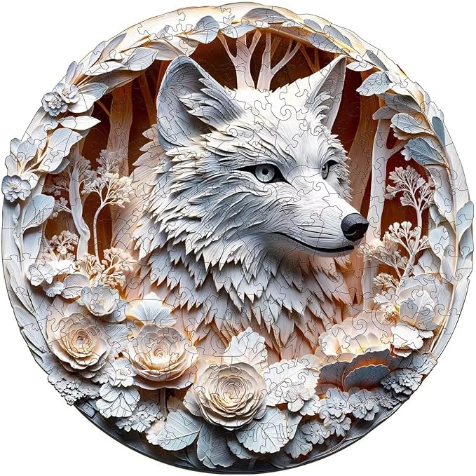 Wooden Puzzles Adults, 3D Wolf Wooden Puzzles 100 Pieces, Unique Animal Shaped by Jollitot