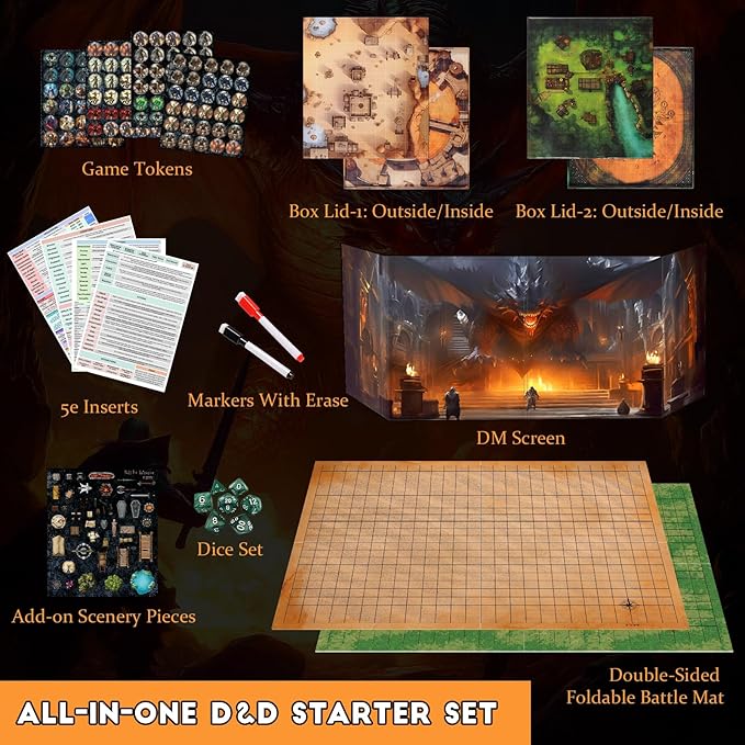 CZYY Foldable Battle Mat with DM Screen, Game Tokens, Dice Set, Markers - Image 2