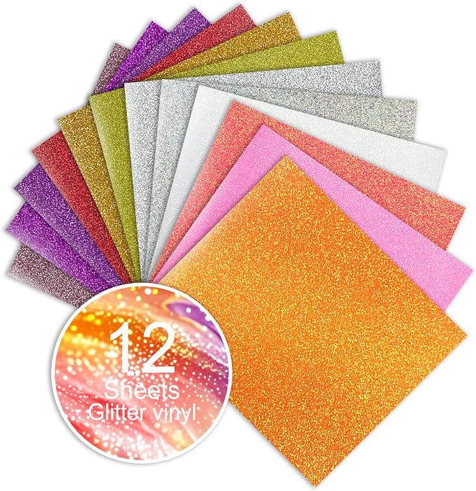 Glitter HTV Sparkly Heat Transfer Vinyl Bundle – 12 Assorted Colors 12"x10" by Unknown