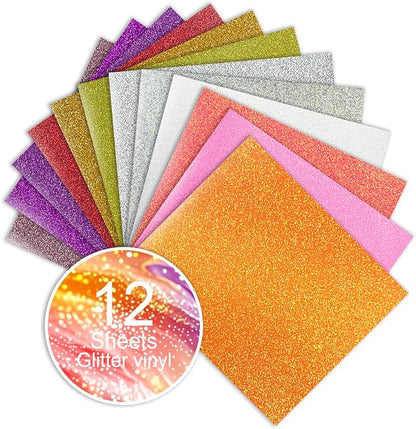 Glitter HTV Sparkly Heat Transfer Vinyl Bundle – 12 Assorted Colors 12"x10" by Unknown