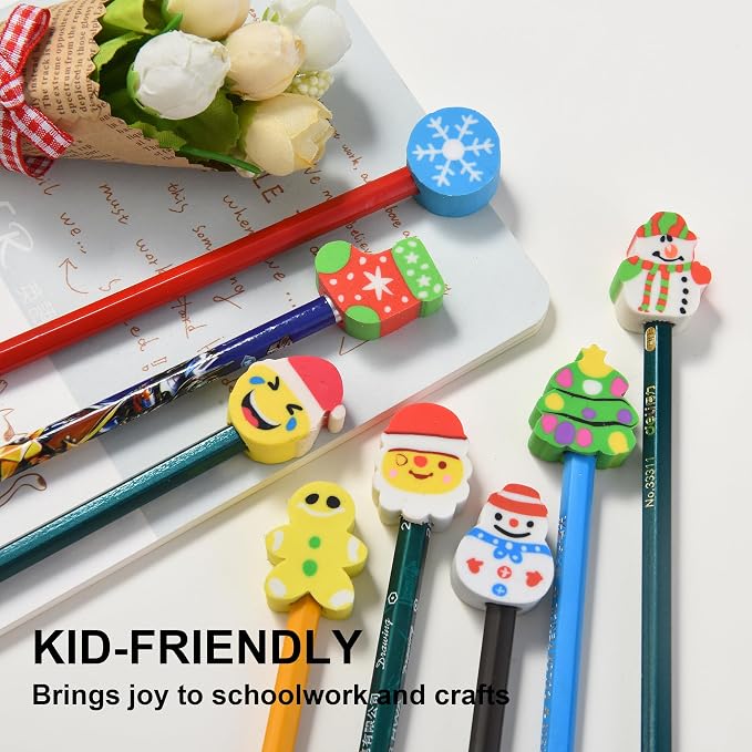 HILAZA 42Pcs Christmas Pencil Top Erasers - Image 6