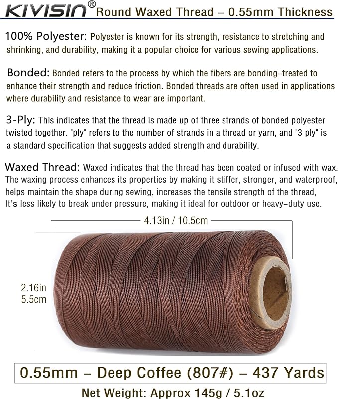 Sturdy Bonded Waxed Polyester Thread, 437 Yards Wax String Cord - Image 2
