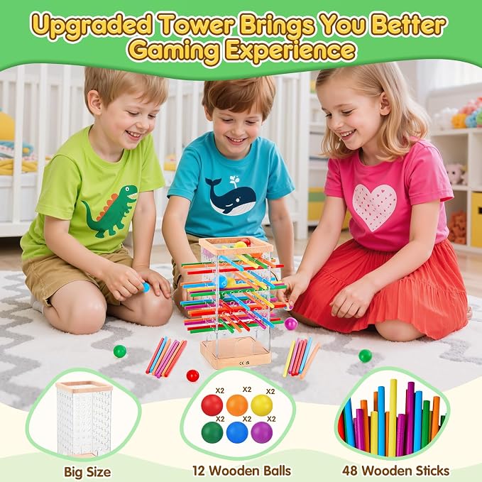 Montessori Wooden Board Games, 48 Colorful Sticks Dice Game - Image 4