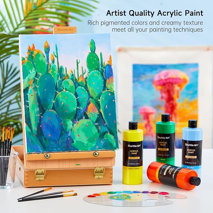 Shuttle Art Acrylic Paint, 12 Colors Acrylic Paint Large Bottle Set, 473ml/16oz - Image 5