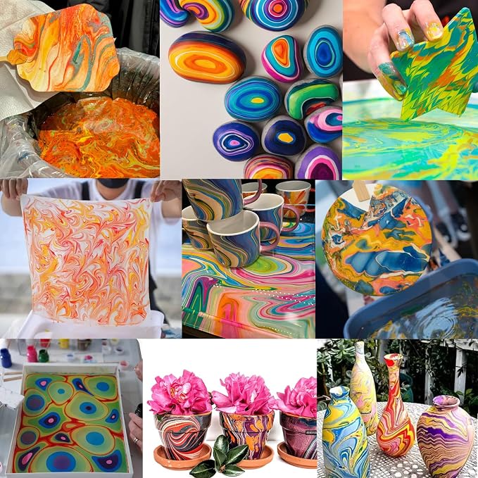 JAJADO 54 Pcs Water Marbling Paint Kit, Water Paint Marbling Ink & Turkish - Image 2