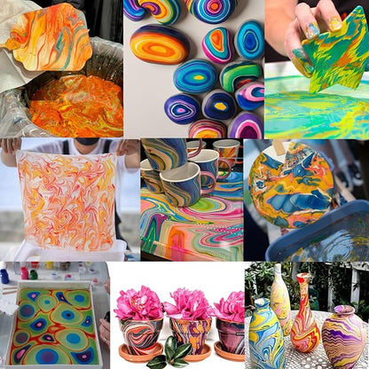 JAJADO 54 Pcs Water Marbling Paint Kit, Water Paint Marbling Ink & Turkish - Image 2