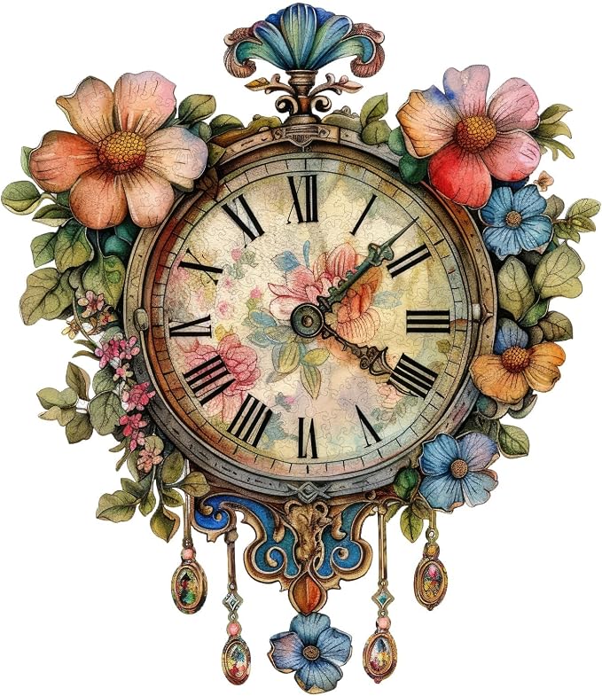 Wooden Jigsaw Puzzles 500 Pieces, Flower Clock Wooden Puzzles by WoodenPuzzles
