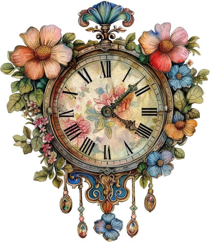 Wooden Jigsaw Puzzles 500 Pieces, Flower Clock Wooden Puzzles by WoodenPuzzles