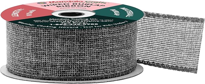 Mandala Crafts Gray Burlap Wired Ribbon 1.5 Inches Wide Jute Ribbons - Image 2