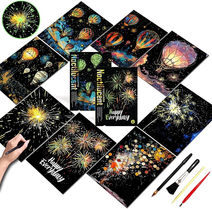 Scratch Paper Art for Adults-Glow in The Dark Scratch Painting Craft Kit|DIY by PAITUEND