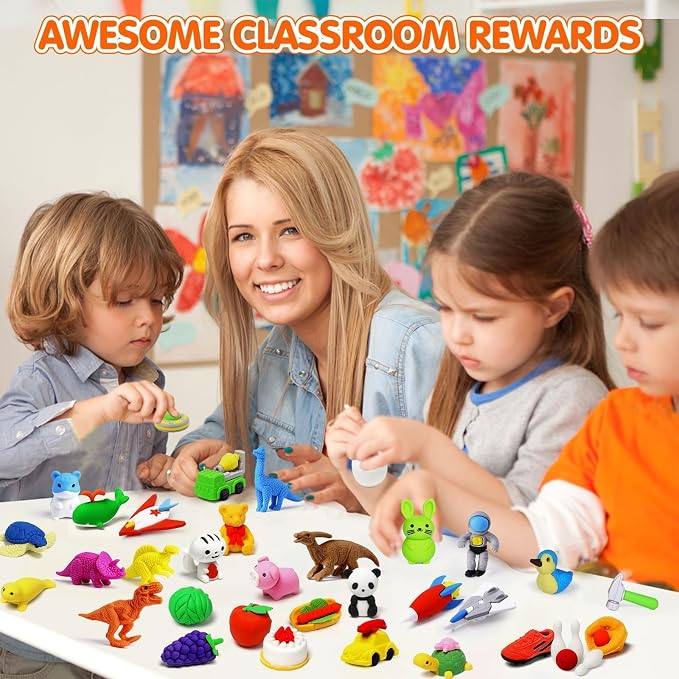 140 Pack Animal Erasers for Kids 3D Puzzle Mini Pencil Eraser Bulk Desk Pets - Image 2